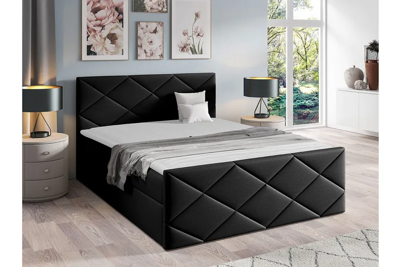 Boisdale Sengeramme med Opbevaring 140x200 cm i Stof med Fasthedsgrad Medium - Sort - Møbler - Senge - Sengeramme & sengestel