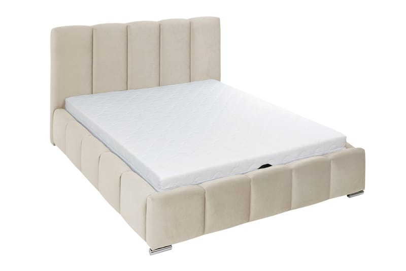Cleaton Sengepakke 140x200 cm med Opbevaring og Sengegavl + Topmadras - Beige - Møbler - Senge - Sengeramme & sengestel