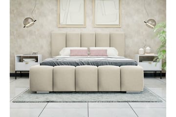 Cleaton Sengepakke 140x200 cm med Opbevaring og Sengegavl + Topmadras - Beige - Møbler - Senge - Sengeramme & sengestel