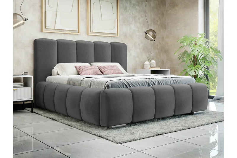 Cleaton Sengeramme 140x200 cm i Stof med Opbevaring og Sengegavl - Grå - Møbler - Senge - Sengeramme & sengestel