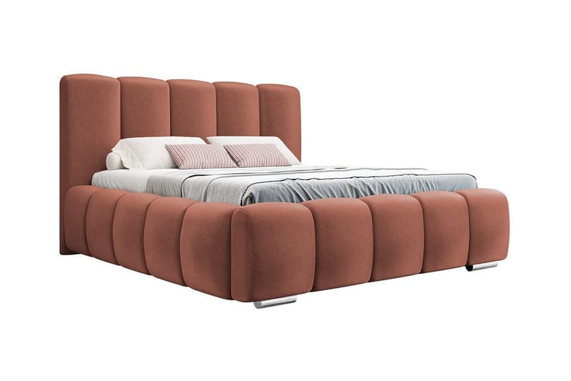 Cleaton Sengeramme 140x200 cm i Stof med Opbevaring og Sengegavl, Terrakotta