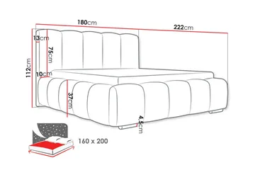 Cleaton Sengeramme 160x200 cm i Stof med Opbevaring og Sengegavl - Grå - Møbler - Senge - Sengeramme & sengestel