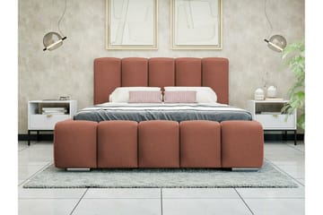 Cleaton Sengeramme 160x200 cm i Stof med Opbevaring og Sengegavl - Terrakotta - Møbler - Senge - Sengeramme & sengestel