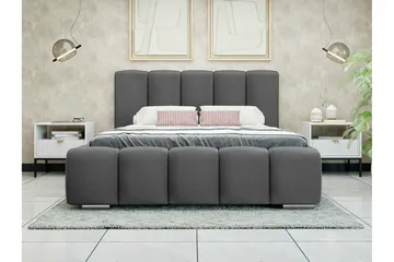 Cleaton Sengeramme 180x200 cm i Stof med Opbevaring og Sengegavl - Grå - Møbler - Senge - Sengeramme & sengestel