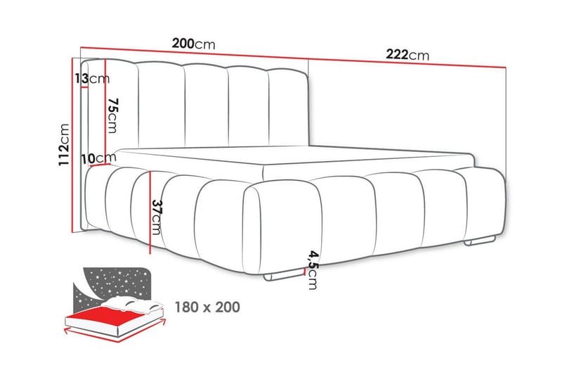 Cleaton Sengeramme 180x200 cm i Stof med Opbevaring og Sengegavl - Grøn - Møbler - Senge - Sengeramme & sengestel