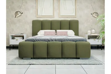 Cleaton Sengeramme 180x200 cm i Stof med Opbevaring og Sengegavl - Grøn - Møbler - Senge - Sengeramme & sengestel