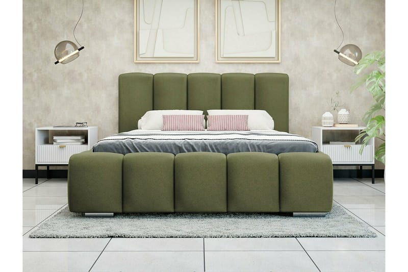 Cleaton Sengeramme 180x200 cm i Stof med Opbevaring og Sengegavl - Grøn - Møbler - Senge - Sengeramme & sengestel