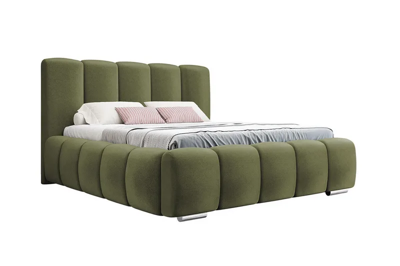 Cleaton Sengeramme 180x200 cm i Stof med Opbevaring og Sengegavl, Grøn