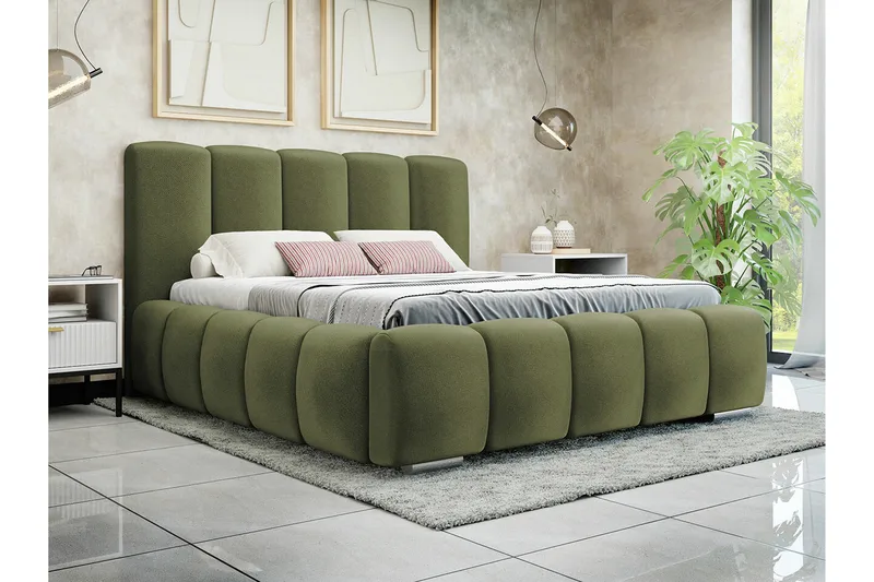 Cleaton Sengeramme 180x200 cm i Stof med Opbevaring og Sengegavl - Grøn - Møbler - Senge - Sengeramme & sengestel