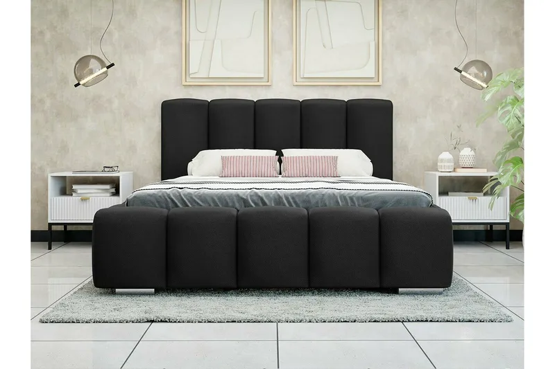Cleaton Sengeramme 180x200 cm i Stof med Opbevaring og Sengegavl - Sort - Møbler - Senge - Sengeramme & sengestel