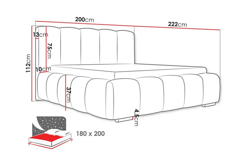 Cleaton Sengeramme 180x200 cm i Stof med Opbevaring og Sengegavl - Sort - Møbler - Senge - Sengeramme & sengestel