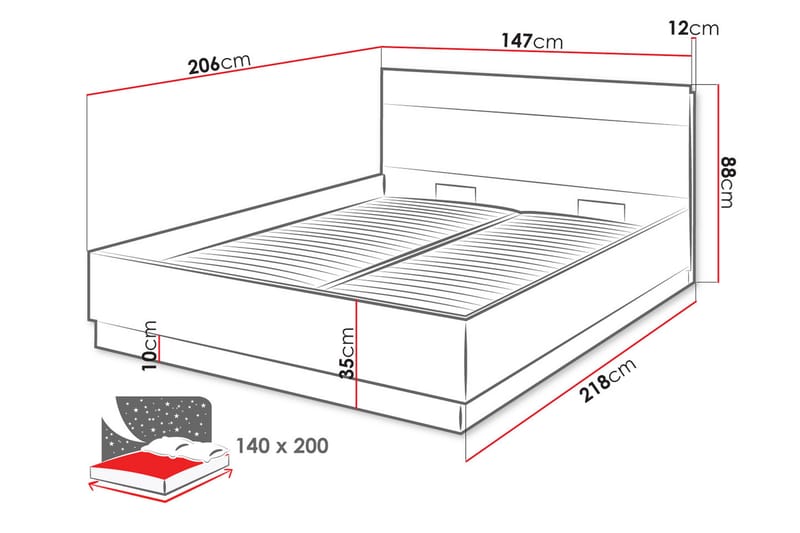 Dentro seng 218x147x88 cm - Beige / Hvid - Sengeramme & sengestel