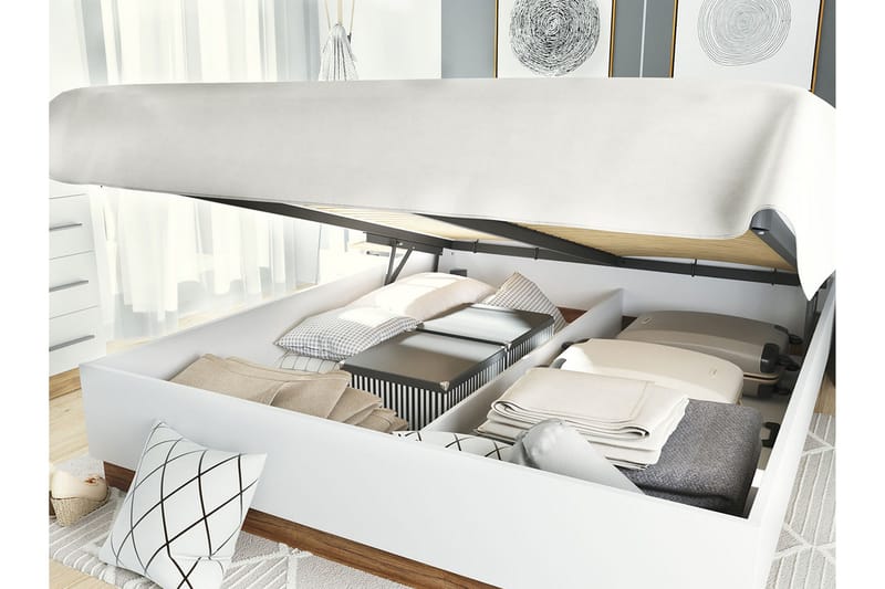 Dentro seng 218x147x88 cm - Beige / Hvid - Møbler - Senge - Sengeramme & sengestel