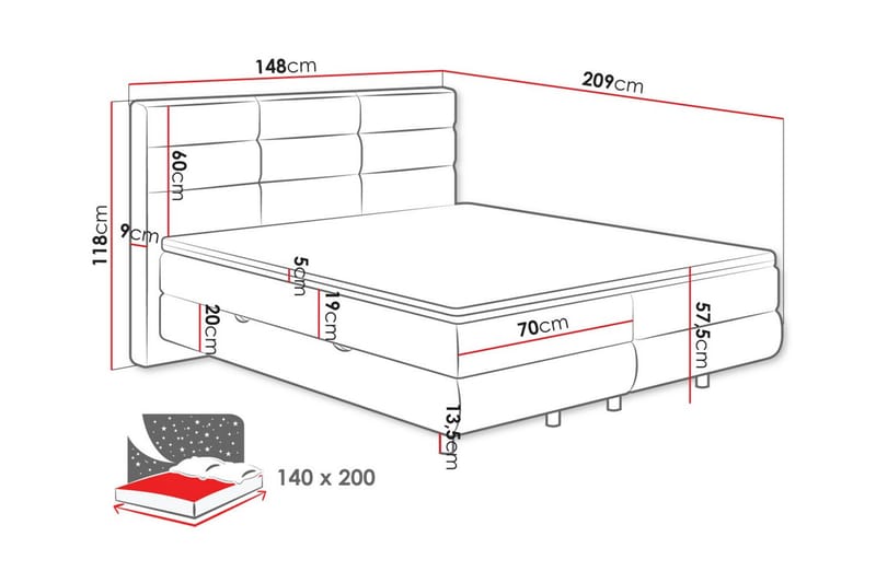 Derry Sengeramme 140x200 cm - Beige - Sengeramme & sengestel