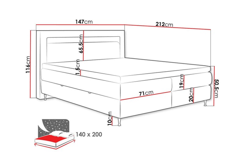 Derry Sengeramme 140x200 cm - Sort - Sengeramme & sengestel