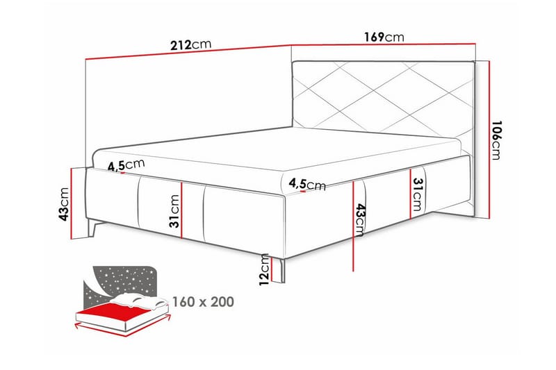 Derry Sengeramme 160x200 cm - Lysegrå/Mørkegrå - Sengeramme & sengestel