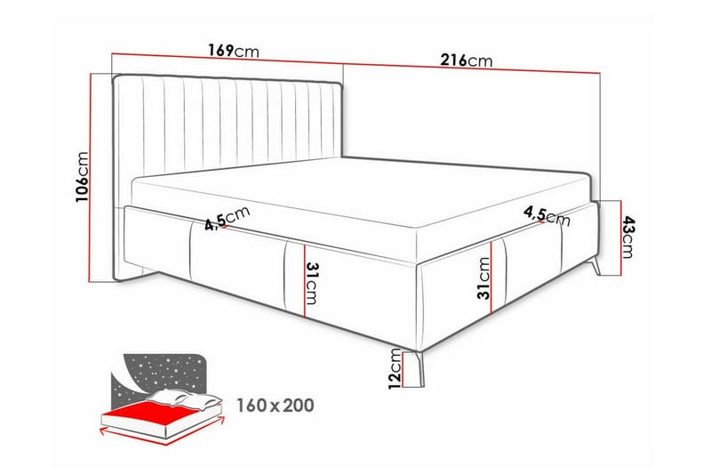 Derry Sengeramme 160x200 cm - Mørkegrå - Sengeramme & sengestel