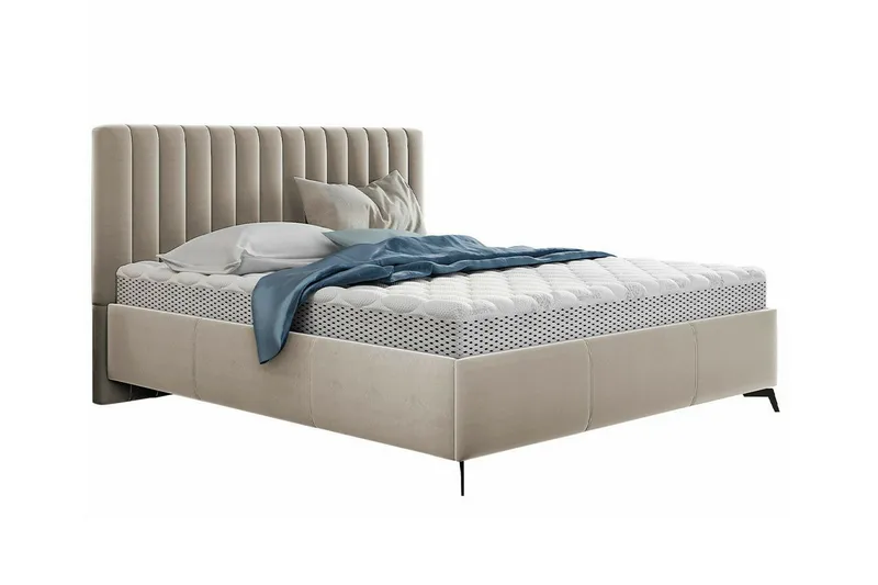Derry Sengeramme 180x200 cm i Stof med Opbevaring og Sengegavl, Beige
