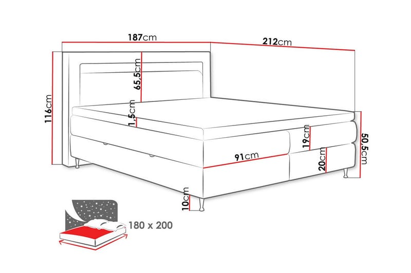 Derry Sengeramme 180x200 cm - Sort - Sengeramme & sengestel