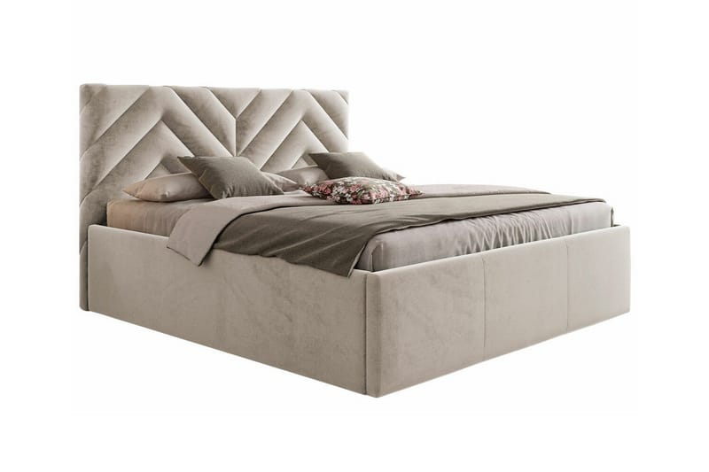 Derry Sengeramme med Opbevaring 160x200 cm i Fløjl med Sengegavl, Beige