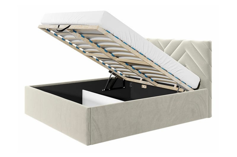 Derry Sengeramme med Opbevaring 160x200 cm i Fløjl med Sengegavl - Beige - Møbler - Senge - Sengeramme & sengestel