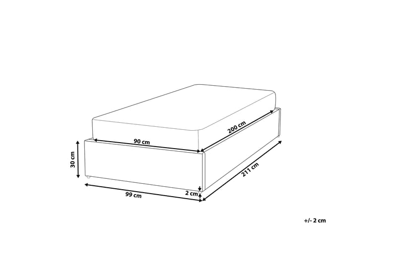 Dinan Sengeramme med Opbevaring 90x200 cm i Stof - Grå - Møbler - Senge - Sengeramme & sengestel