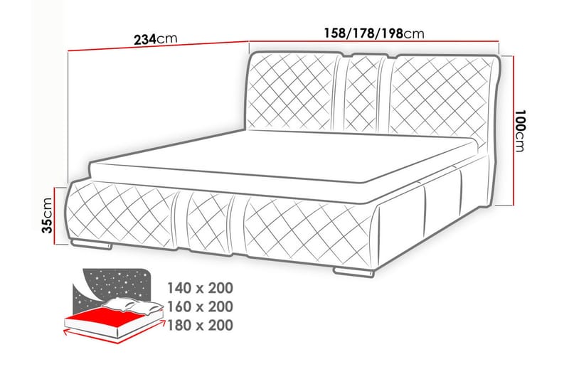 Dynir Sengeramme 140x200 cm - Hvid - Møbler - Senge - Sengeramme & sengestel
