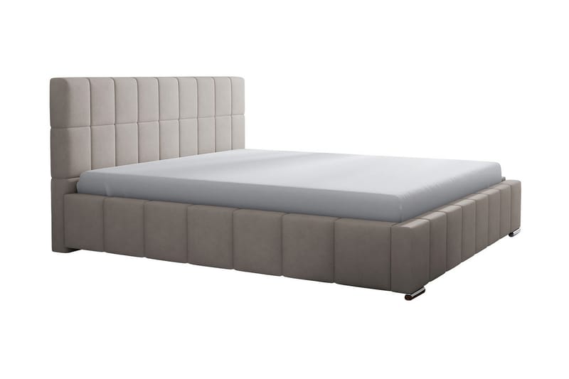 Elverum Sengepakke 160x200 cm i Stof med Opbevaring og Sengegavl + Topmadras, Beige