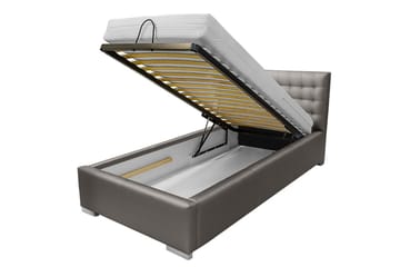 Faldet Sengepakke – Enkeltseng 90x200 cm med Opbevaring og Sengegavl + Topmadras - Taupe - Møbler - Senge - Sengeramme & sengestel