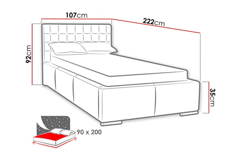 Faldet Sengepakke – Enkeltseng 90x200 cm med Opbevaring og Sengegavl + Topmadras - Taupe - Møbler - Senge - Sengeramme & sengestel