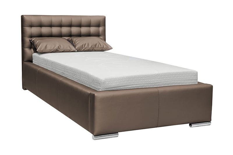 Faldet Sengepakke – Enkeltseng 90x200 cm med Opbevaring og Sengegavl + Topmadras, Taupe
