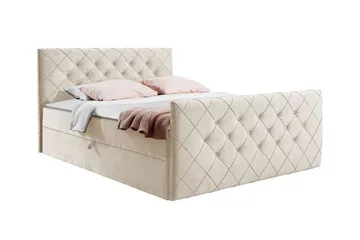 Hattie Sengepakke 140x200 cm med Sengegavl + Topmadras med Fasthedsgrad Medium - Beige - Møbler - Senge - Sengeramme & sengestel