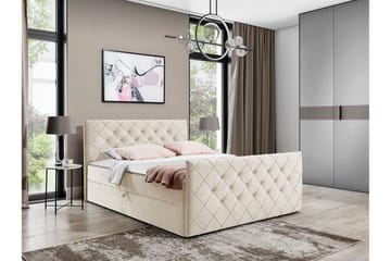 Hattie Sengepakke med Opbevaring 200x200 cm med Sengegavl + Topmadras - Beige - Møbler - Senge - Sengeramme & sengestel