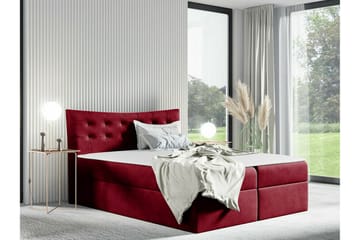 Hayton Sengepakke 140x200 cm i Stof med Opbevaring + Sengegavl + Topmadras - Rød - Møbler - Senge - Sengeramme & sengestel