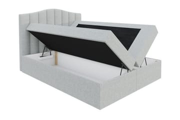 Herstello Sengepakke 120x200 cm i Fløjl med Opbevaring og Sengegavl + Topmadras - Beige - Møbler - Senge - Sengeramme & sengestel