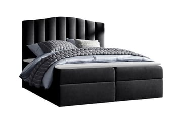 Herstello Sengepakke med Opbevaring 120x200 cm i Fløjl med Sengegavl + Topmadras - Sort - Møbler - Senge - Sengeramme & sengestel