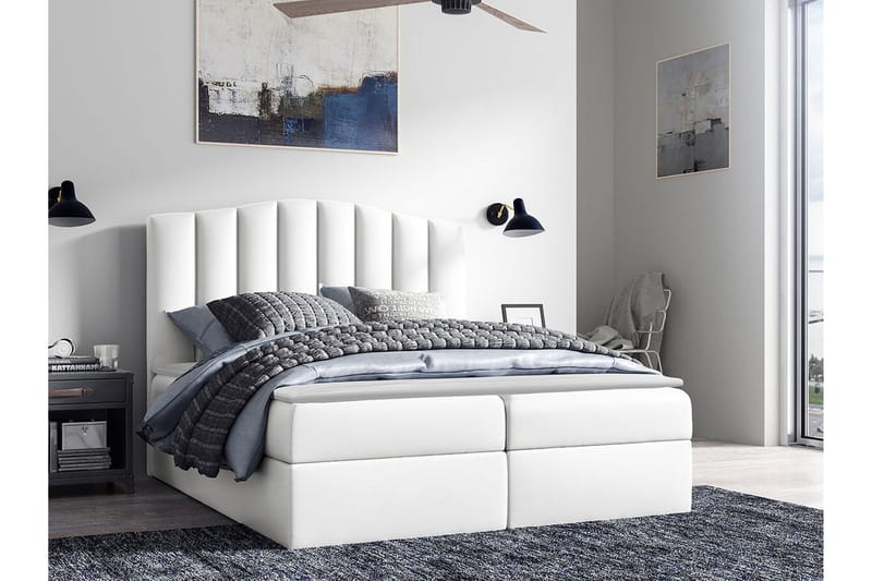Herstello Sengeramme med Opbevaring 160x200 cm i Kunstlæder med Sengegavl - Hvid - Møbler - Senge - Sengeramme & sengestel