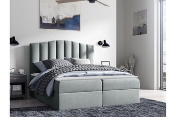 Herstello Sengeramme med Opbevaring 160x200 cm i Stof med Sengegavl - Grå - Møbler - Senge - Sengeramme & sengestel