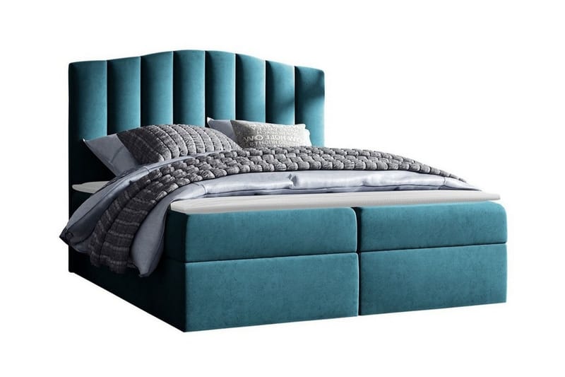 Herstello Sengeramme med Opbevaring 160x200 cm i Velour med Sengegavl, Petrol