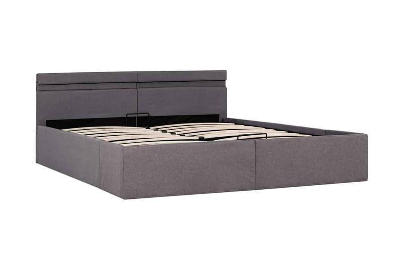 Hydraulisk Opbevaringsseng Med Led 160x200 cm Stof Gråbrun - Møbler - Senge - Sengeramme & sengestel