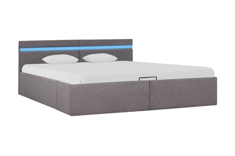 Hydraulisk Opbevaringsseng Med Led 160x200 cm Stof Gråbrun - Møbler - Senge - Sengeramme & sengestel
