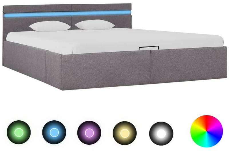 Hydraulisk Opbevaringsseng Med Led 160x200 cm Stof Gråbrun - Møbler - Senge - Sengeramme & sengestel