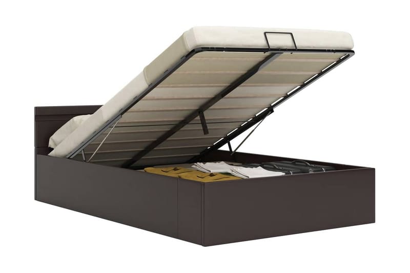 Hydraulisk Opbevaringsseng Med Led 180 X 200 Cm Kunstlæder G - Grå - Møbler - Senge - Sengeramme & sengestel