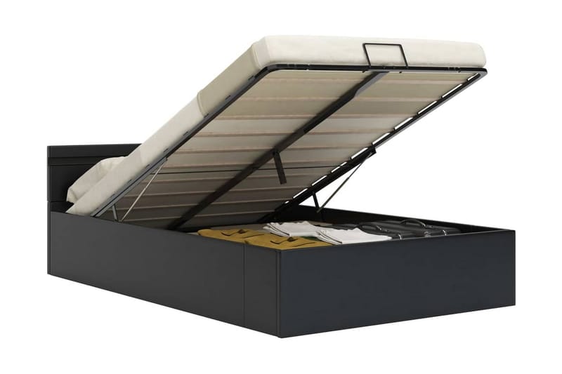 Hydraulisk Opbevaringsseng Med Led 180 X 200 Cm Kunstlæder S - Sort - Møbler - Senge - Sengeramme & sengestel