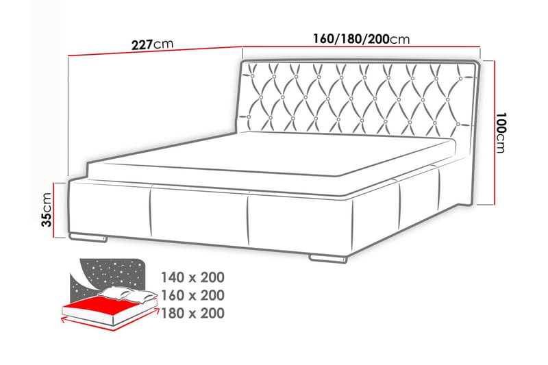 Junkerdal Sengepakke 160x200 cm i Kunstlæder med Sengegavl + Topmadras - Lysegrå - Møbler - Senge - Sengeramme & sengestel