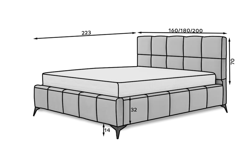 Kamble Sengeramme med Opbevaring 140x200 cm - Mørkegrå - Sengeramme & sengestel