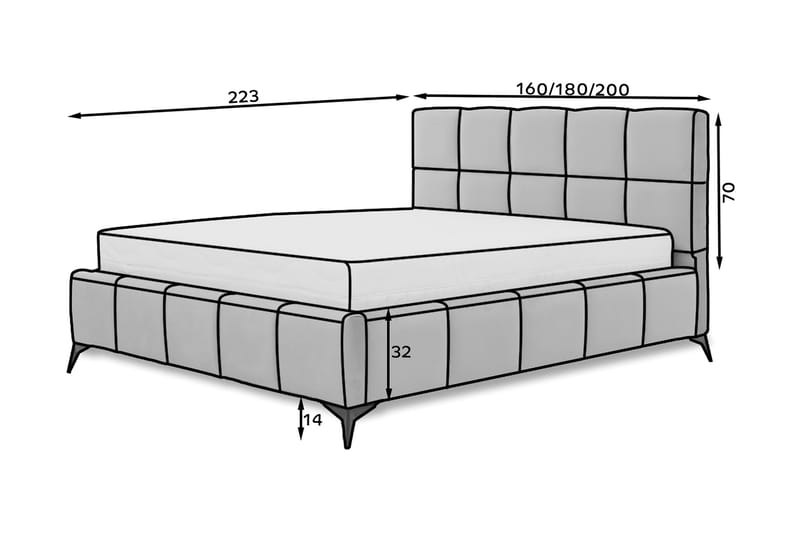 Kamble Sengeramme med Opbevaring 180x200 cm - Lysegrå - Sengeramme & sengestel