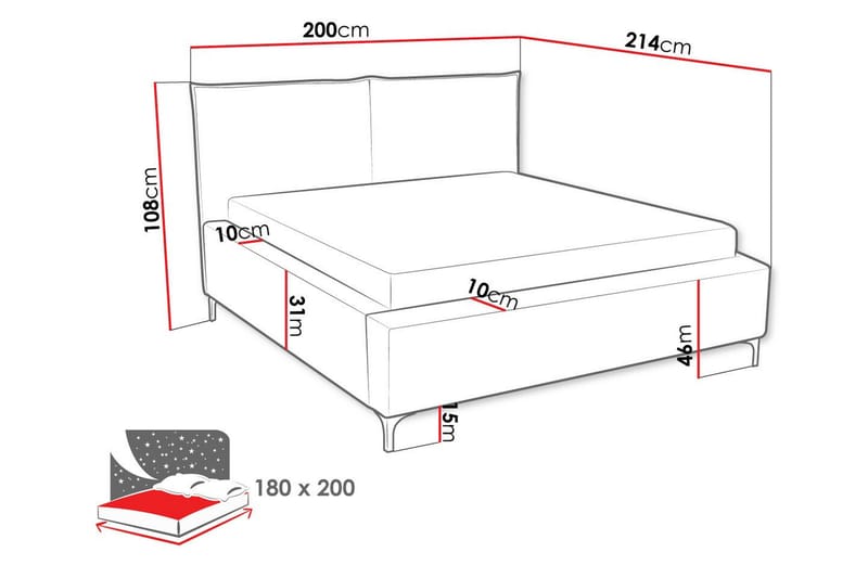 Knocklong Sengeramme 180x200 cm - Lyserødt - Møbler - Senge - Sengeramme & sengestel