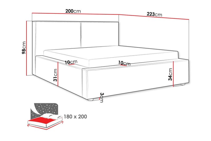 Knocklong Sengeramme 180x200 cm - Sort - Sengeramme & sengestel