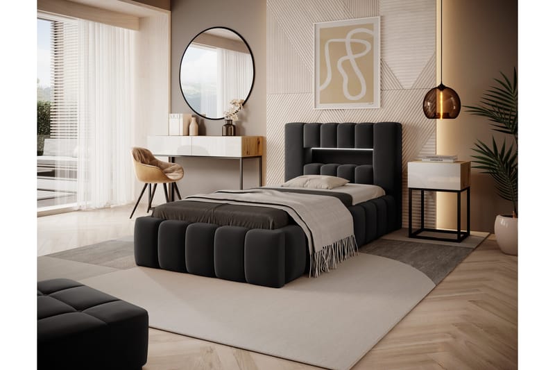 Lamica 3-personers Sengeramme med Opbevaring 90x200 cm, Sort